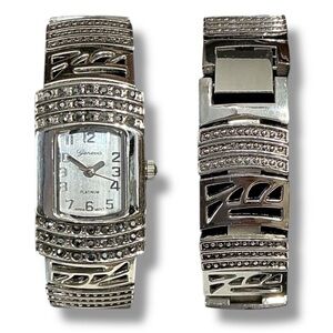 Geneva Y2K Vintage Platinum with Back & Crystal Rhinestones Tonneau Shaped Face